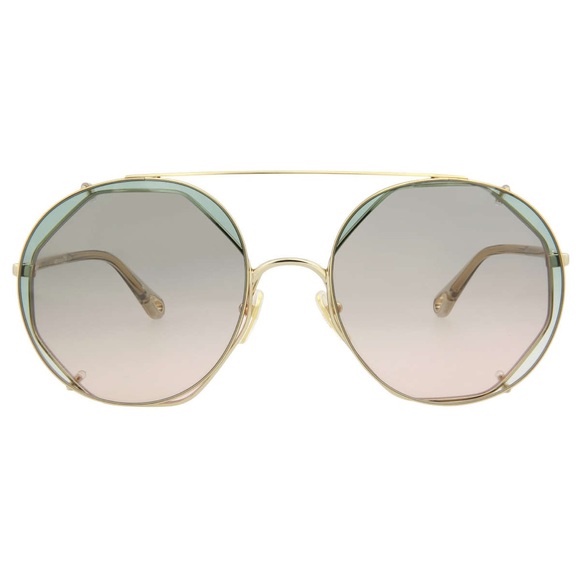 CHLOE GOLD HAVANA GREEN MIRRORED GRADIENT ROUND AVIATOR SUNGLASSES CH0041S - Picture 5 of 6